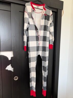 Lazy One Women’sBlack & White Buffalo Plaid One-Piece with Red Trim